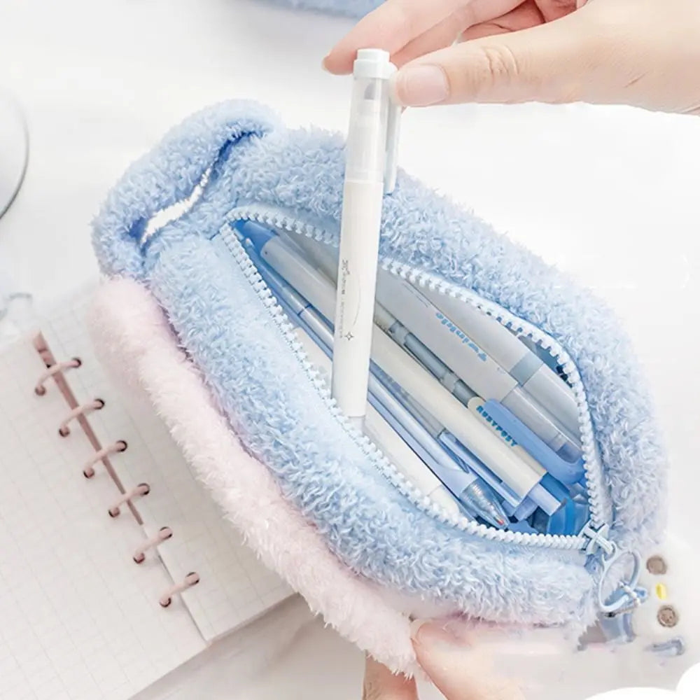 Multi-functional Large Capacity Plush Pencil Case Cartoon Kawaii Stationery Storage Pouch Viewable Window Pen Bag