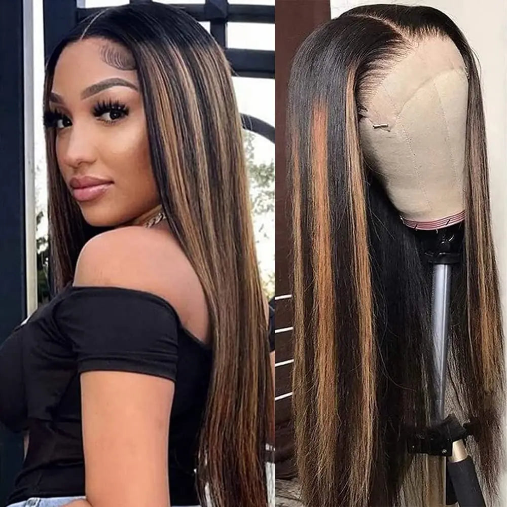 1B 30 Highlight Frontal Wigs Human Hair 30 Inch Ombre Brown Colored 13x4 Bone Straight Lace Front Wig Pre Plucked On Sale