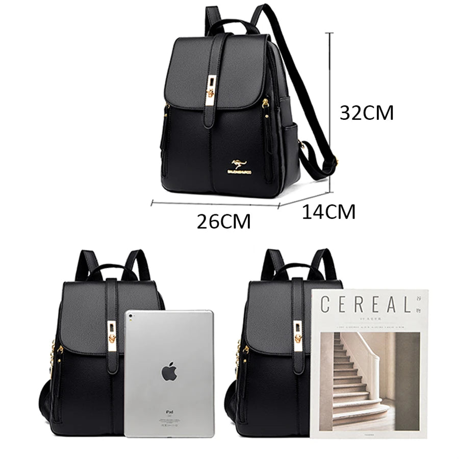 Luxury Women's Black Leather Backpack Casual Vintage Daypack with Zipper Closure Soft Shoulder Straps School Bag for Girls/ sac à Dos de luxe en cuire pour femme