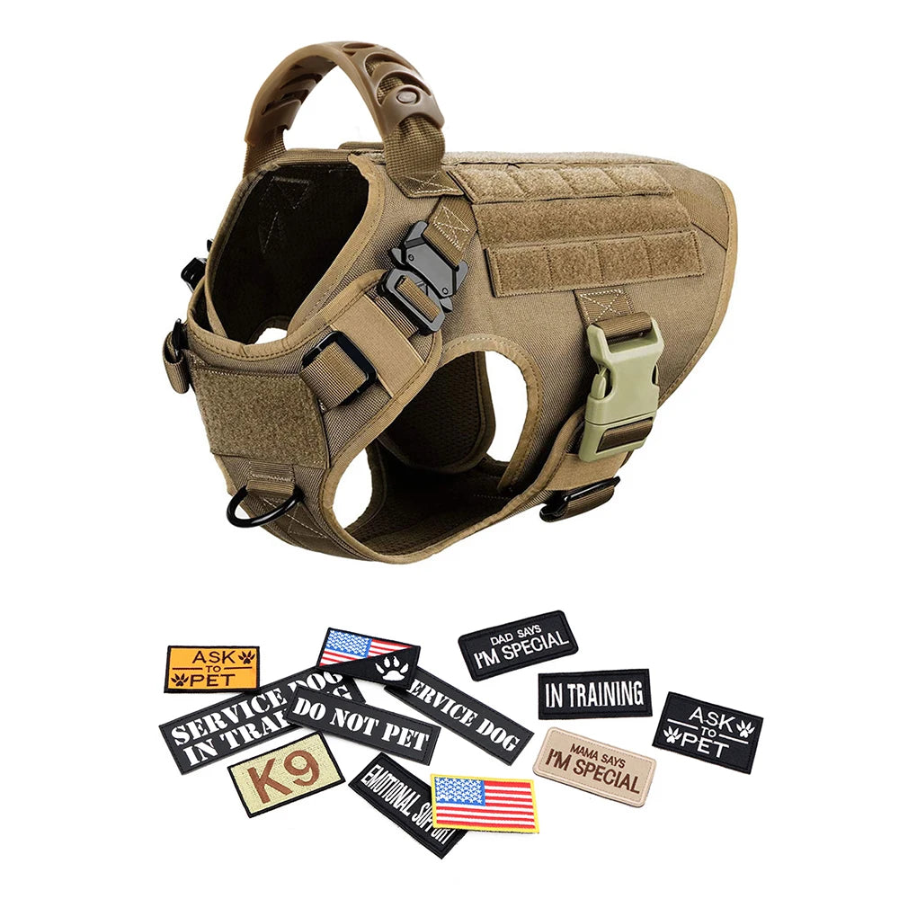 Harnais militaire pour grand chien, collier, laisse, sacs, patchs, gilets d'entraînement pour animaux de compagnie Malinois, harnais tactique pour chiens, accessoires