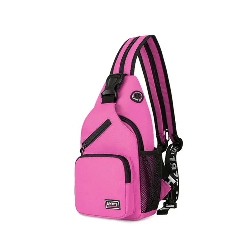 Sacs de poitrine pour femmes, sac à dos réglable et sac à bandoulière simple avec trou pour écouteurs, petit sac de sport de voyage messager Oxford