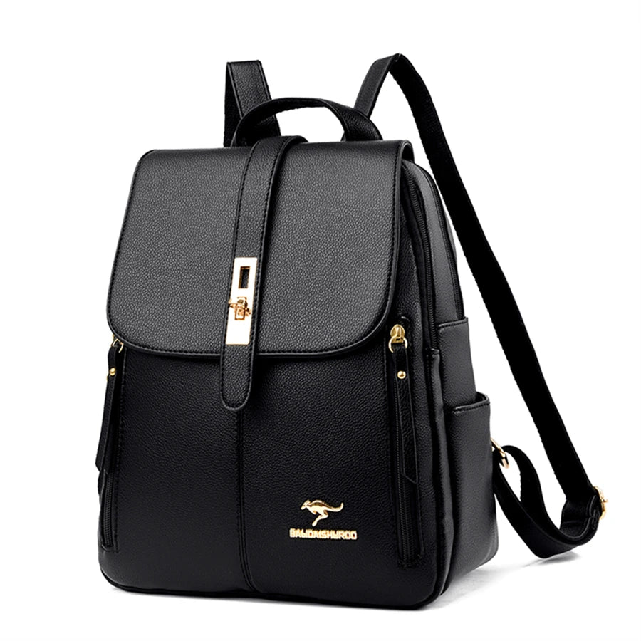 Luxury Women's Black Leather Backpack Casual Vintage Daypack with Zipper Closure Soft Shoulder Straps School Bag for Girls/ sac à Dos de luxe en cuire pour femme