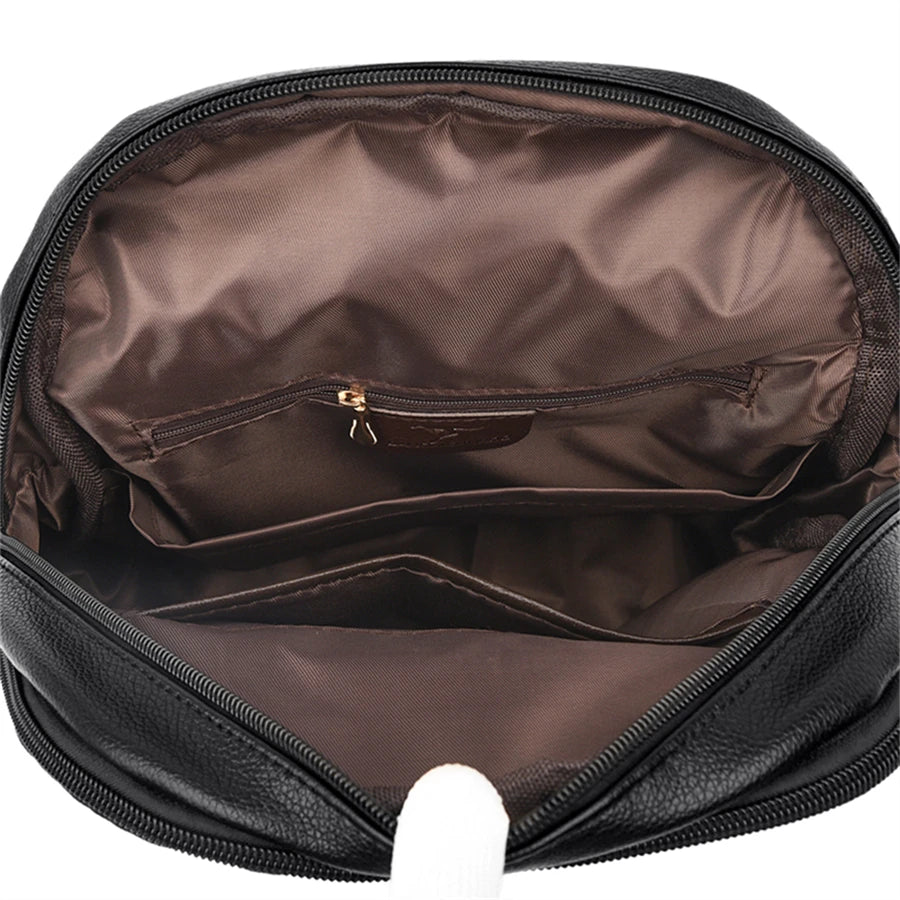Luxury Women's Black Leather Backpack Casual Vintage Daypack with Zipper Closure Soft Shoulder Straps School Bag for Girls/ sac à Dos de luxe en cuire pour femme