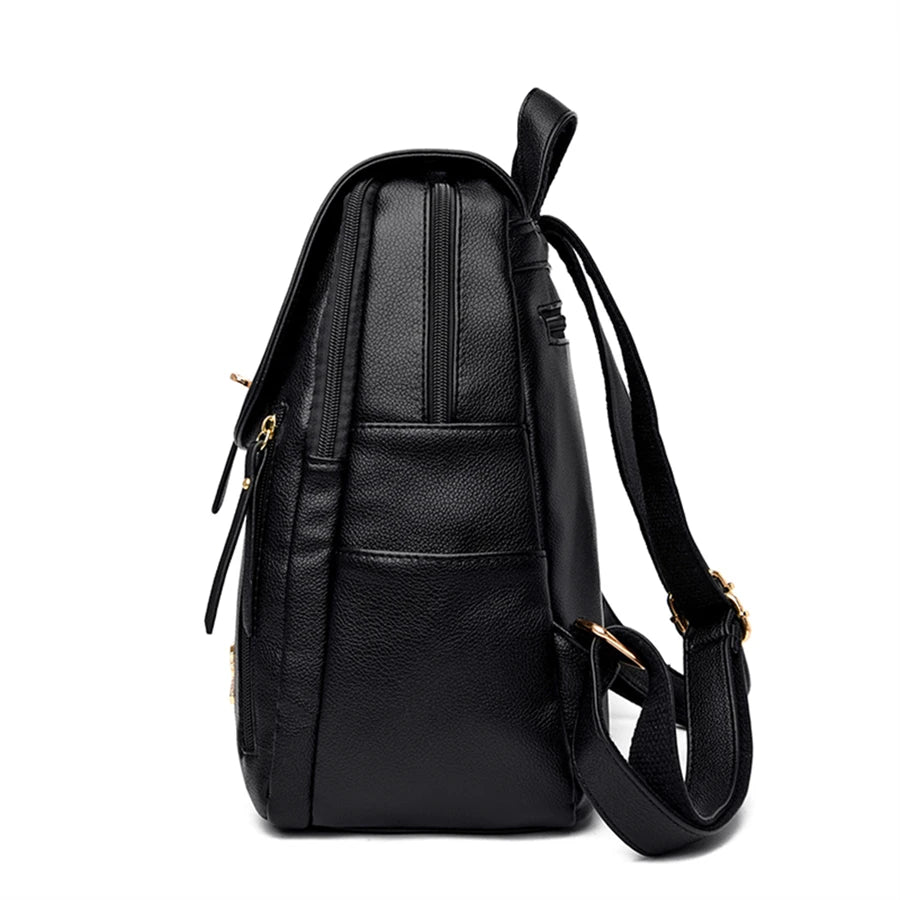 Luxury Women's Black Leather Backpack Casual Vintage Daypack with Zipper Closure Soft Shoulder Straps School Bag for Girls/ sac à Dos de luxe en cuire pour femme