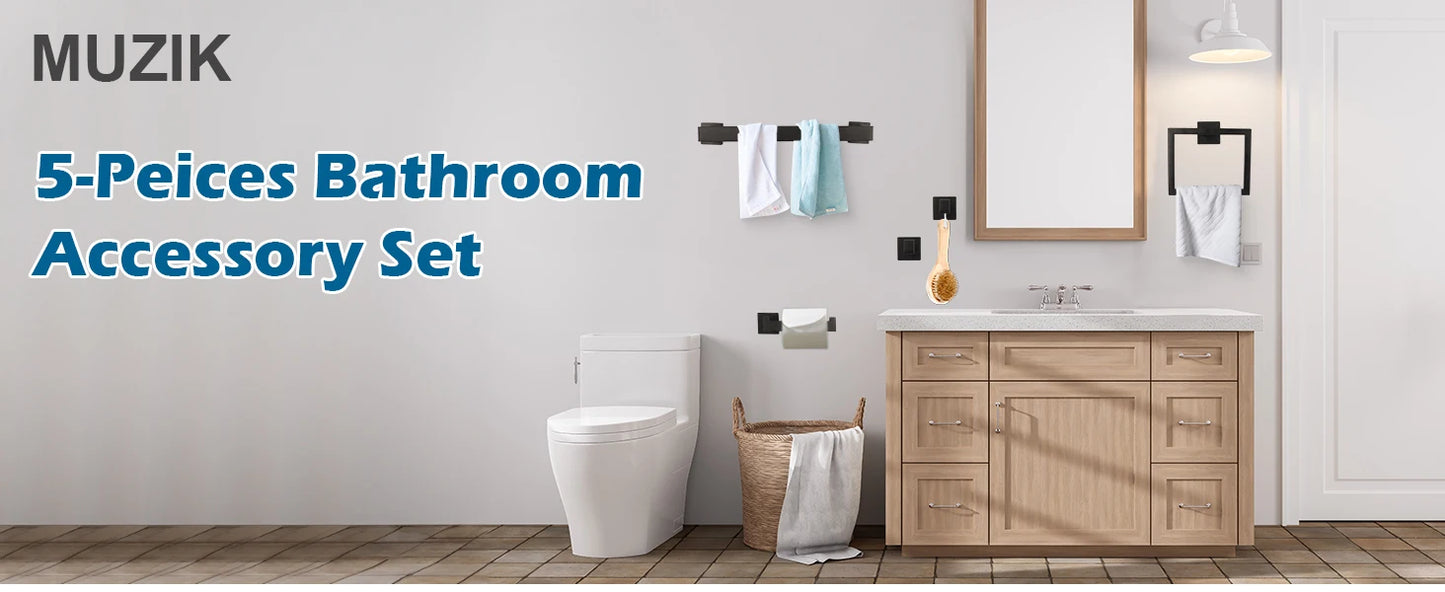 5 Pcs Bathroom Hardware Accessories Set Bathroom Towel Bar Set Bathroom Hardware Towel Holder Towel Racks Bathroom Wall Mounted