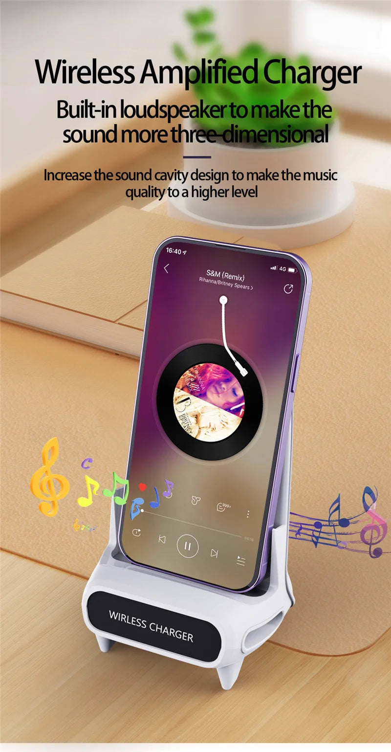 15W Fast Wireless Charger Stand Pad for iPhone Samsung Xiaomi LG - Desktop Mobile Phone Holder Bracket with Type C Dock Mount/ support de chargeur pour téléphone.