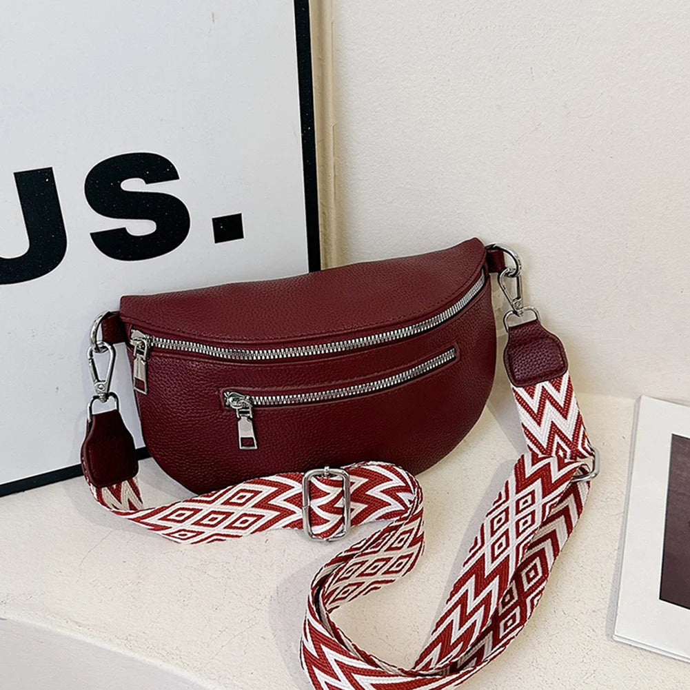 Women Stylish Crossbody Bag with Wide Strap Simple Shoulder Bag Multi-pocket Casual Bum Bag Travel Outdoor Bag