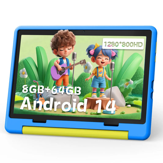 Tablette enfant KT1016 10,1 pouces Android 14 Quad Core 8 Go RAM 64 Go ROM 1 To extensible WiFi Bluetooth Cadeau enfant Logiciel PC Pad