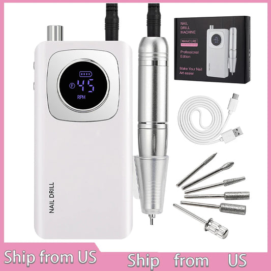 Ponceuse à ongles électrique professionnelle rechargeable 45 000 tr/min, lime à ongles portable sans fil pour enlever les ongles en gel acrylique