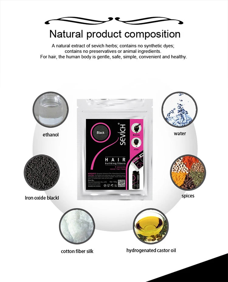 Blender Conceal Styling Fiber Poudres capillaires Anti-perte Fibres capillaires Kératine Extension de cils 100 g Noir 10 couleurs