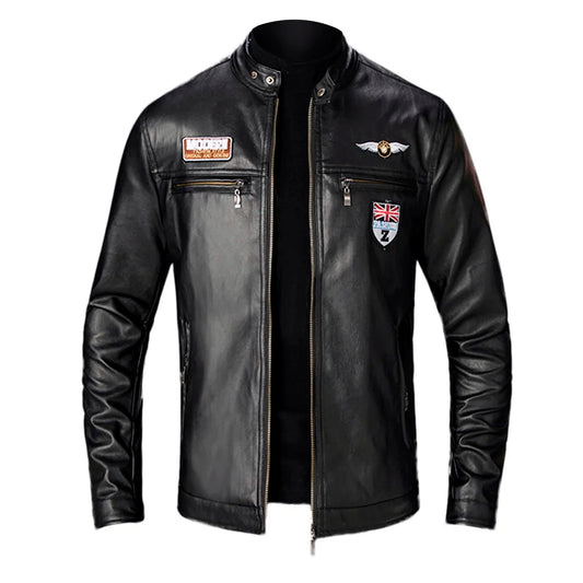 Sacs en cuir pour hommes, veste en cuir Slim, mode, imprimé personnalisé, manteau de moto, fermeture éclair, automne-hiver
