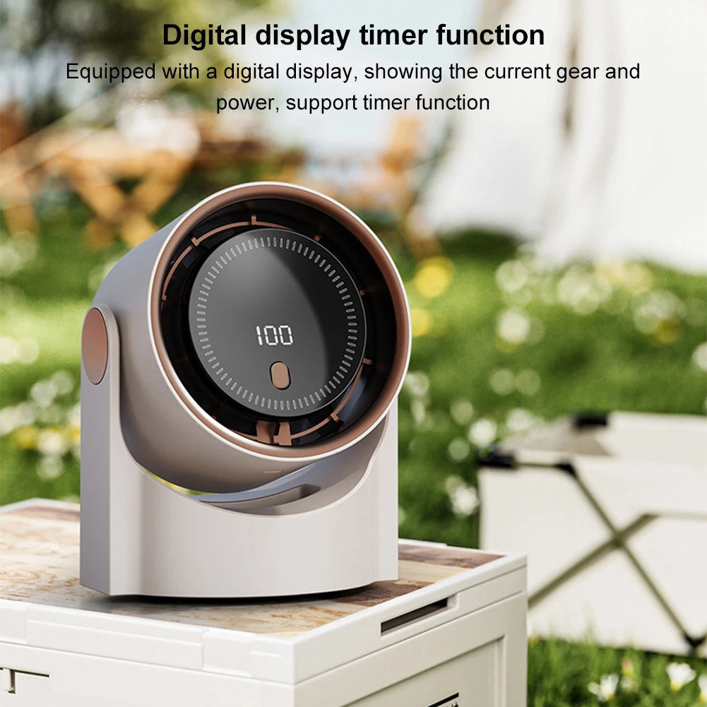100 Level Bladeless Fan 4000mA Rechargeable Portable Desk Fan Digital Display High-speed Circulating Cooling Fan for Home Office