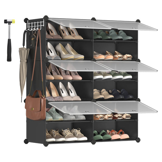 Étagère à chaussures emboîtable SONGMICS avec portes, organiseur de chaussures à 6 niveaux pour 24 paires, cadre en acier et étagères en plastique