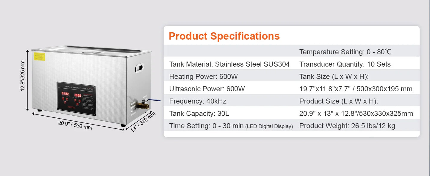 SucceBuy 2L 3L 6L 10L 22L 30L Nettoyeur à ultrasons en acier inoxydable Machine à laver de nettoyage portable Appareil électroménager à ultrasons