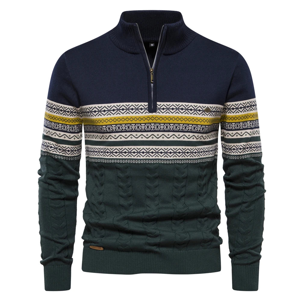 2023 New Autumn High Quality Zipper Pullers Men Warm Winter Cotton Sweaters for Men Ethnic Patterns Casual Mens Sweater Clothing