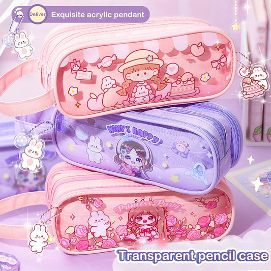 Kawaii Cartoon Pencil Case Multi-functional Large-capacity Pencil Bag Cute INS Storage Bag School Office Supplies Stationery