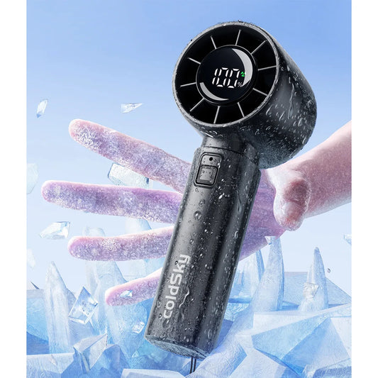 Mini ventilateur portable ColdSky, batterie 4000 mAh, rechargeable, avec écran LED, 5 vitesses, turbo, pour la plage, les voyages et les vacances.