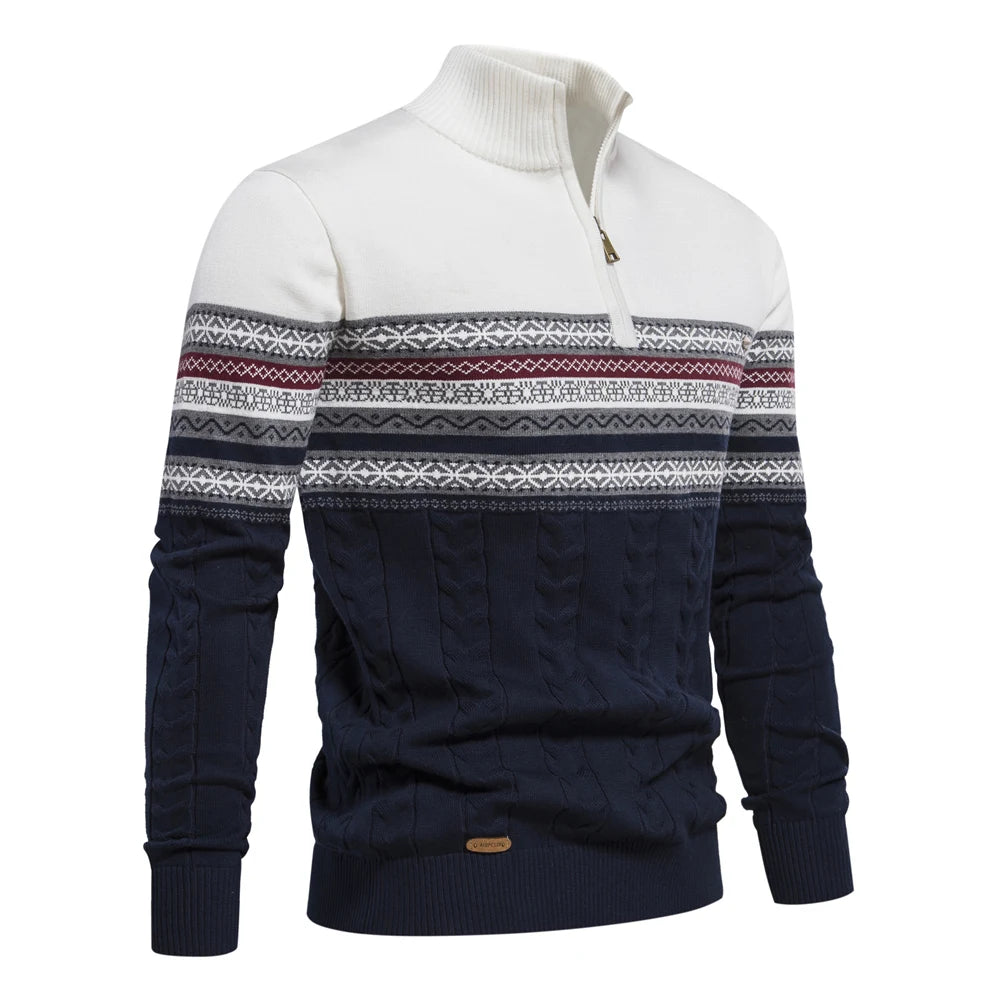2023 New Autumn High Quality Zipper Pullers Men Warm Winter Cotton Sweaters for Men Ethnic Patterns Casual Mens Sweater Clothing