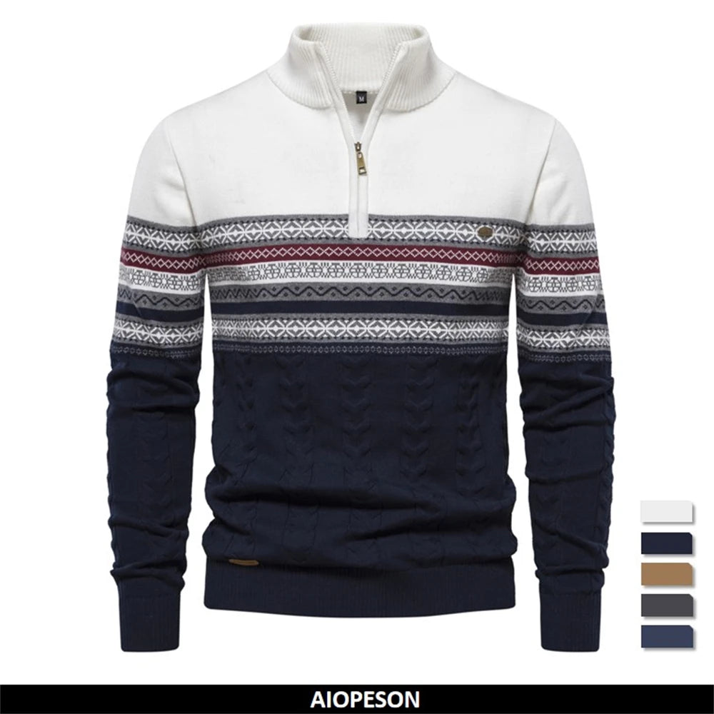 2023 New Autumn High Quality Zipper Pullers Men Warm Winter Cotton Sweaters for Men Ethnic Patterns Casual Mens Sweater Clothing