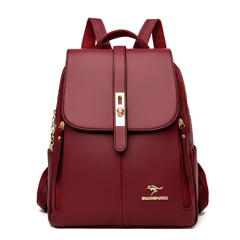 Luxury Women's Black Leather Backpack Casual Vintage Daypack with Zipper Closure Soft Shoulder Straps School Bag for Girls/ sac à Dos de luxe en cuire pour femme
