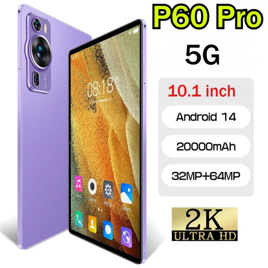 Nouvelle tablette P60 Pro 10,1 pouces, écran HD, 5G, double SIM, Android 14, pour enfants, batterie de 20 000 mAh, avec clavier et ordinateur portable