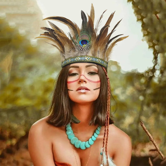 Serre-têtes en plumes pour femmes, couronne de paon, costume indien de carnaval, serre-têtes pour spectacle de danse, carnaval, Halloween