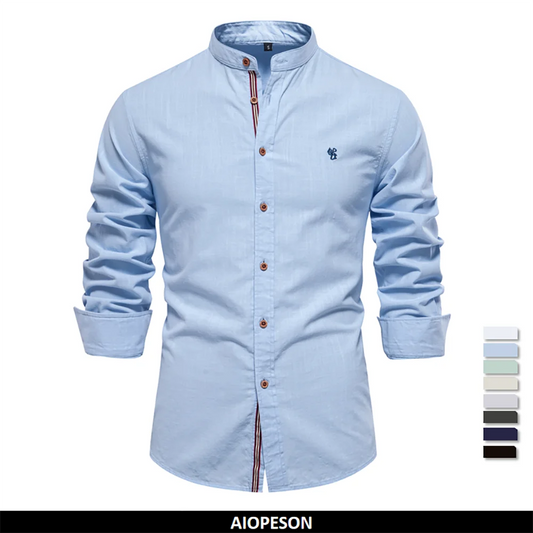 AIOPESON 100% Cotton Social Shirt Men Solid Color Long Sleeve High Quality Brand Shirt for Men Spring Stand Casual Men's Shirts/ chemise homme