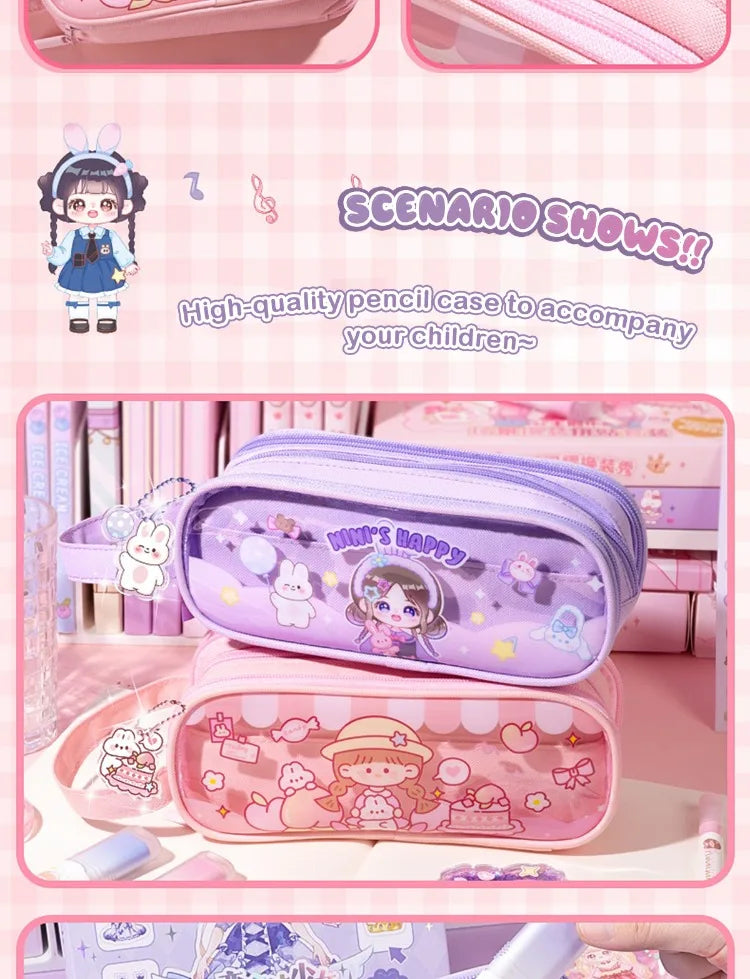 Kawaii Cartoon Pencil Case Multi-functional Large-capacity Pencil Bag Cute INS Storage Bag School Office Supplies Stationery