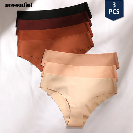 3 Pcs Seamless Panties for Women Breathable Low Waist Sexy Underwear Solid Silk Panties Brief Female Lingerie