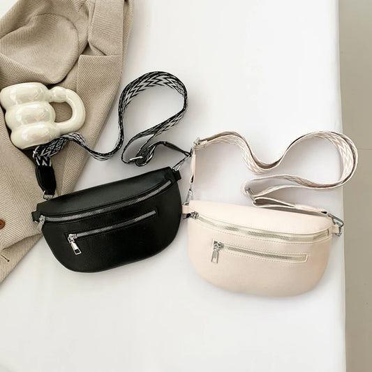 Women Stylish Crossbody Bag with Wide Strap Simple Shoulder Bag Multi-pocket Casual Bum Bag Travel Outdoor Bag