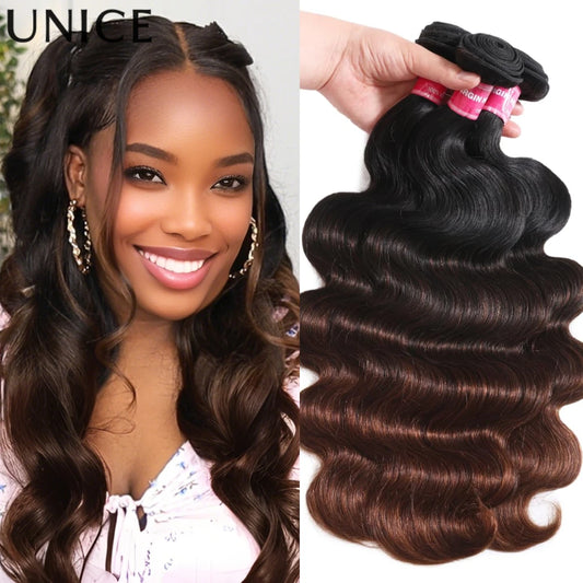 Extensions de cheveux humains Body Wave brun ombré UNice Hair, lot de 1, 3 ou 4 pièces, tissages rapides à coudre, 100 g par lot